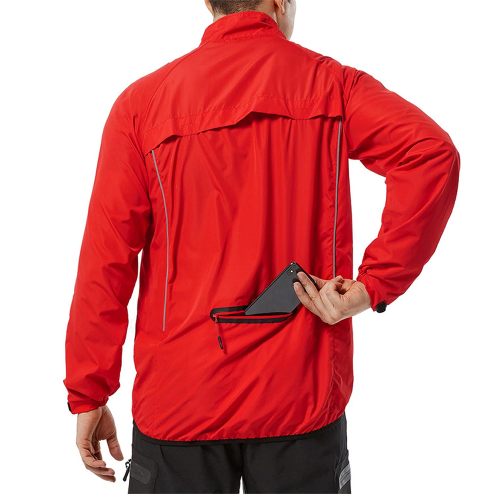 Giacca da Ciclismo da Uomo Ad Alta visibilità Impermeabile Leggera Antivento Riflettente da Bicicletta Giacca Ripiegabile con Tasche,Red-XL