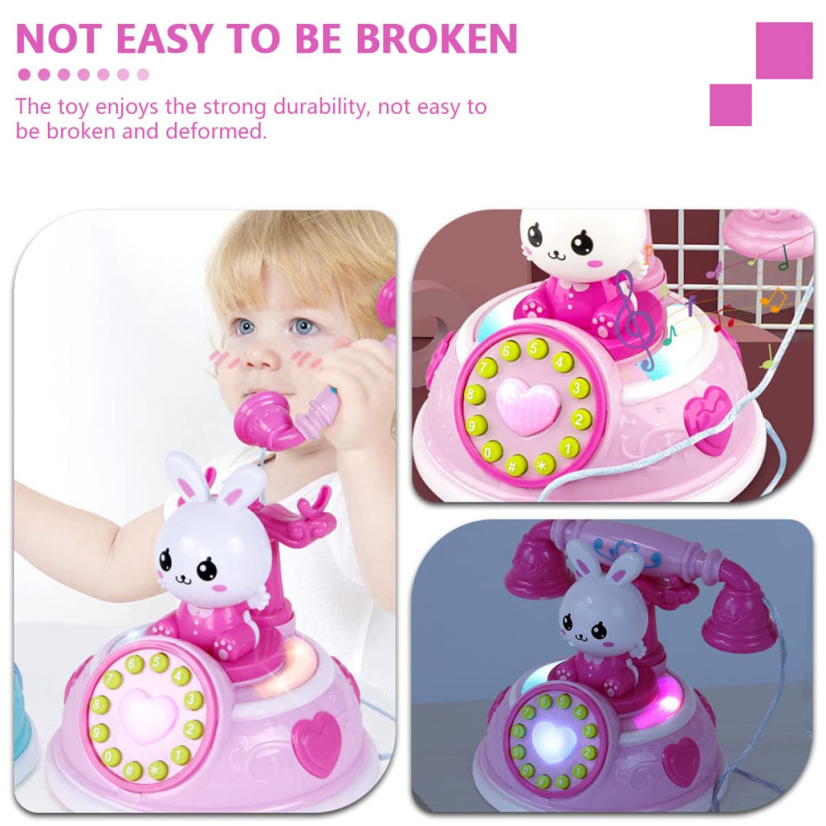 ibasenice Kids Toy Phone Pink Bunny Simulation Telephone for Toddlers Early Learning Storytelling Educational Toy - Image 3