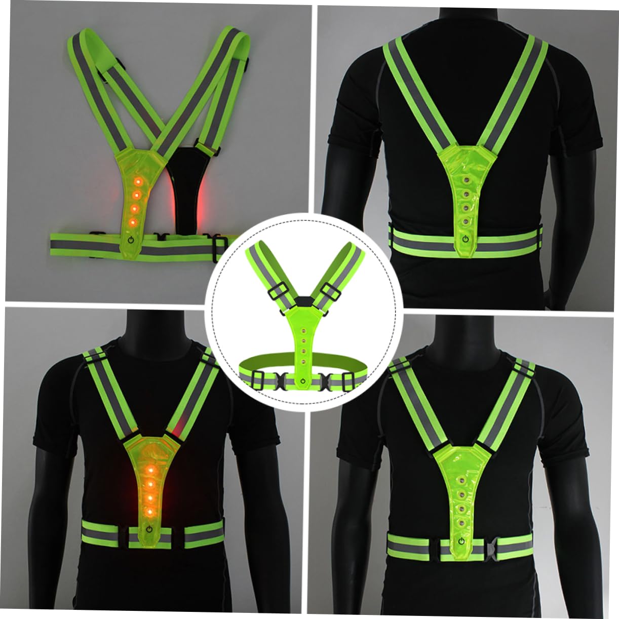 Uonlytech 3pièces Gilet Réfléchissant Led Ajustable Haute Visibilité Pour Course Nocturne Cyclisme Et Randonnée Équipement De Sécurité Extérieur Fluo