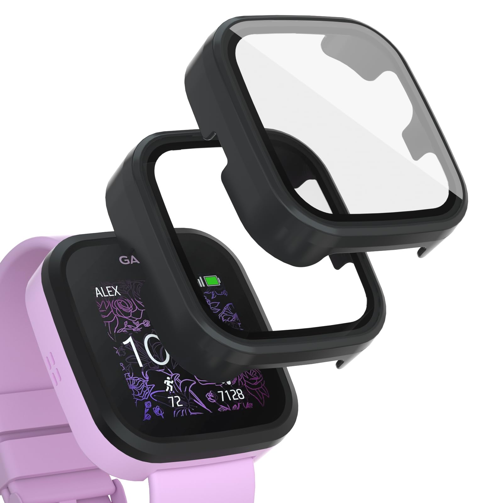 SimpleThingsCompatible with Garmin Bounce Screen Protector, 2Pack Hard PC Cover with Tempered Glass Screen Protector for Garmin Bounce Kids Watch, Anti-Scratch and Touch Sensitive (Balck+Black)