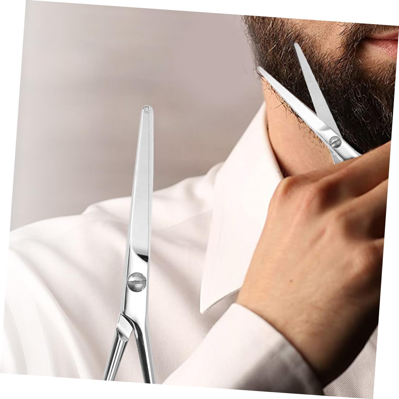 BESTYASH Stainless Steel Beard Scissors with Slip Grip Toothed Precision Trimming Tool for Mens Mustache and Brow Grooming Durable Tiny Scissors for Accurate Facial Hair Styling