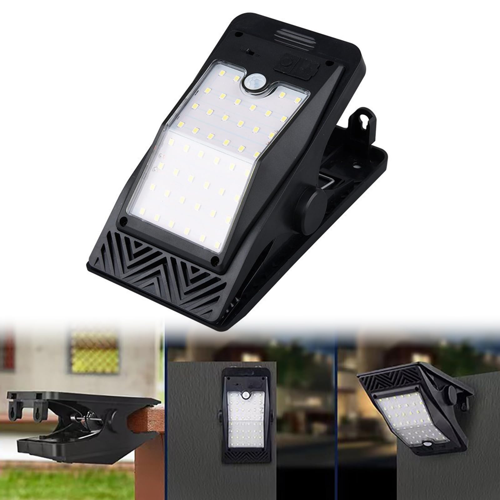 Luz solar al aire libre clip con sensor de luz impermeable y ligera para jardín garaje terraza camping