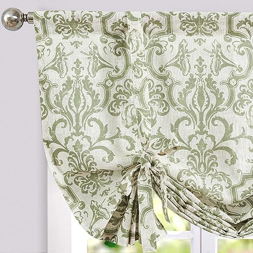 jinchan Linen Tie Up Valance for Window Flax Floral Drapes