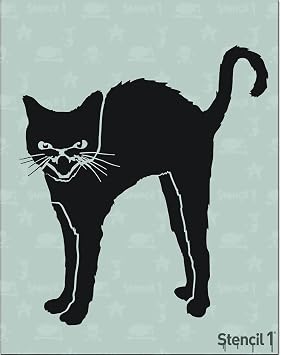 Stencil1 Black Cat 8.5 X 11 - Durable Quality Reusable Stencils for Drawing Painting - Halloween Stencil Animal Scary Decorating Items and Decor on Walls Fabric & Furniture Art Craft