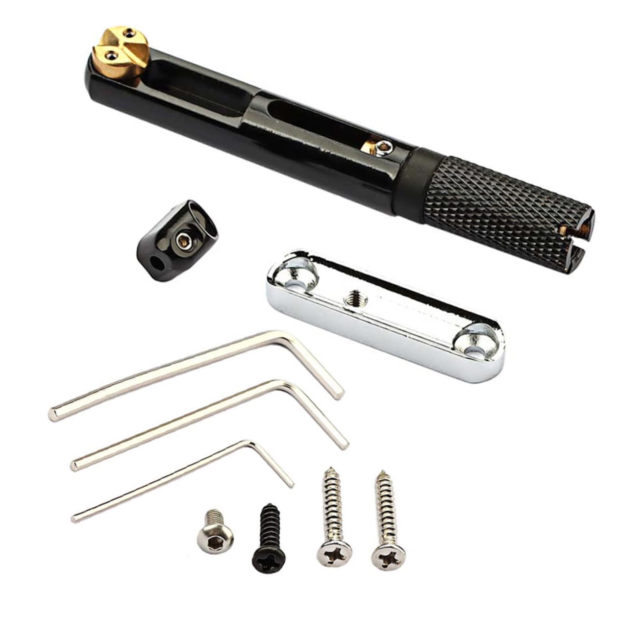 Ponte per Chitarra Elettrica senza Paletta Barra Singola Nera | Kit, Ricambio per Basso e Elettrica, Componenti in Rame e Lega, Modello Ga1117a