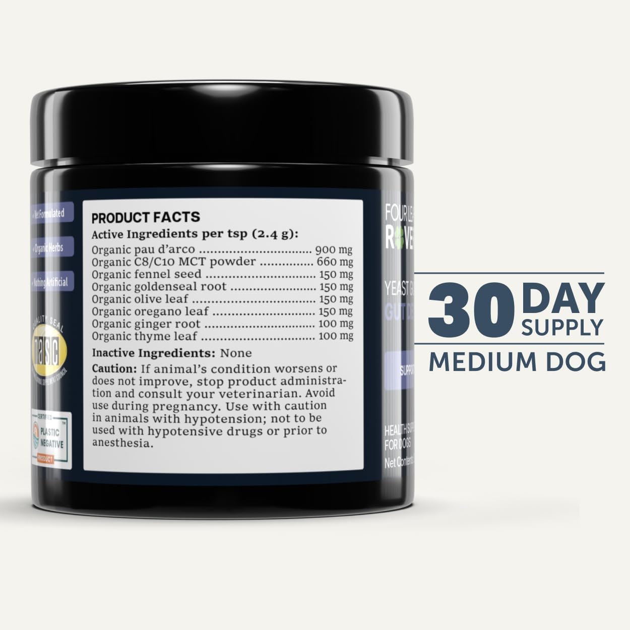 FOUR LEAF ROVER Yeast Guard for Dog Yeast - Veterinarian Formulated - Supports Healthy Skin, Ears & Paws - 100% Natural with Organic Herbs - 30 Day Medium Dog Supply