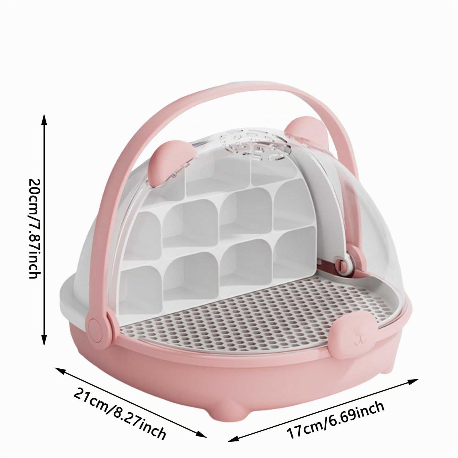 Caja de crecimiento de gusanos de seda, cápsula espacial para la cría de gusanos de seda, jaula de hábitat animal, tanque de reptiles, caja de alimentación transparente portátil con asa (rosa)