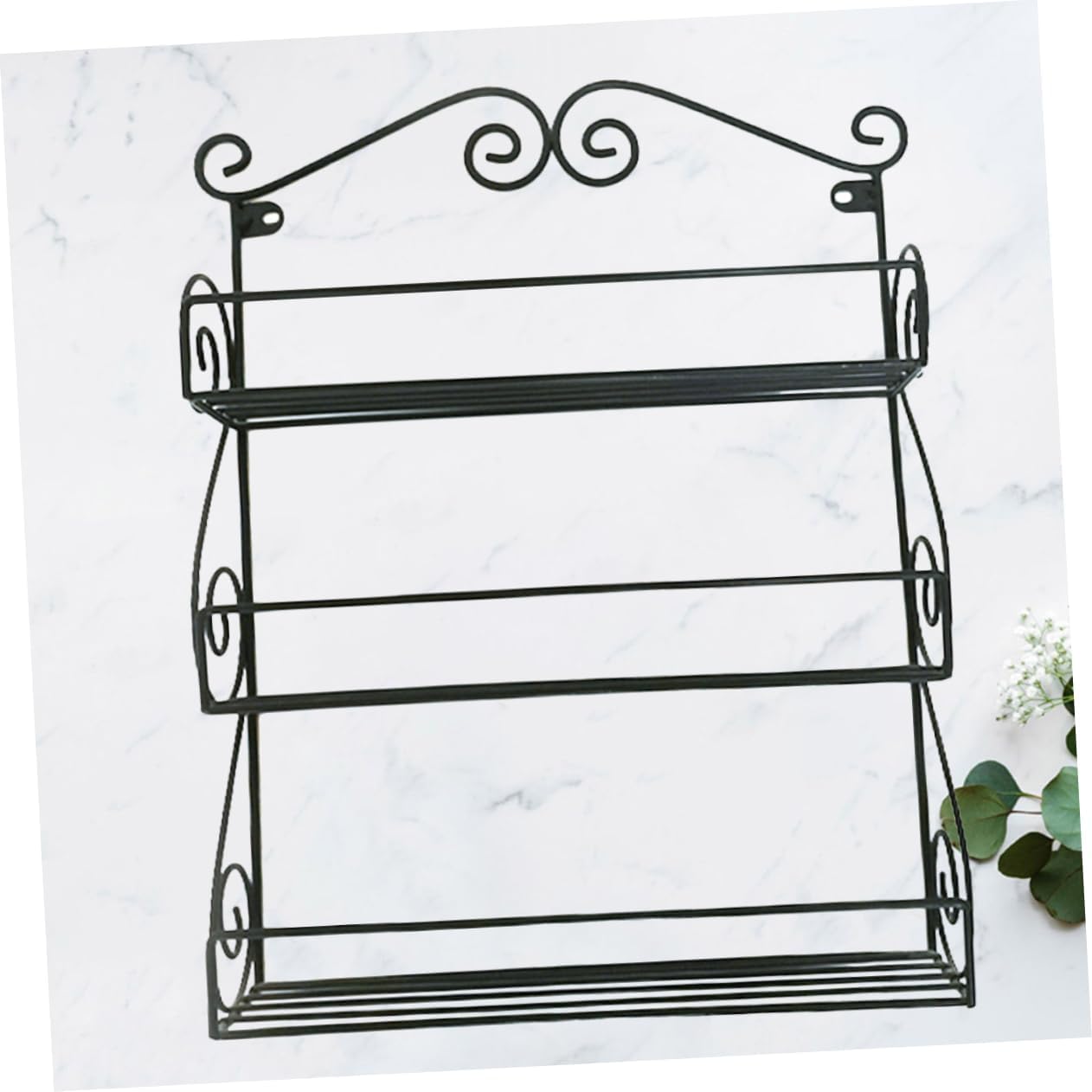 Sosoport 1pc Iron Art Wall-mounted Storage Rack for Indoor Home Black Flower Pot Holder Shelf Stylish Organizer for Living Room and Balcony Decor