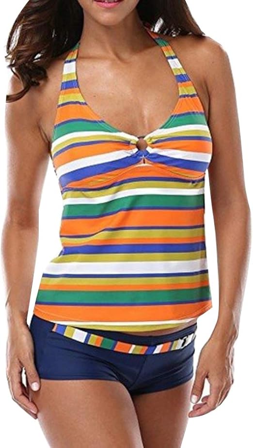 Mujer Tankinis Vintage Push Up Raya Bikinis Ropa De Baño Cintura Alta