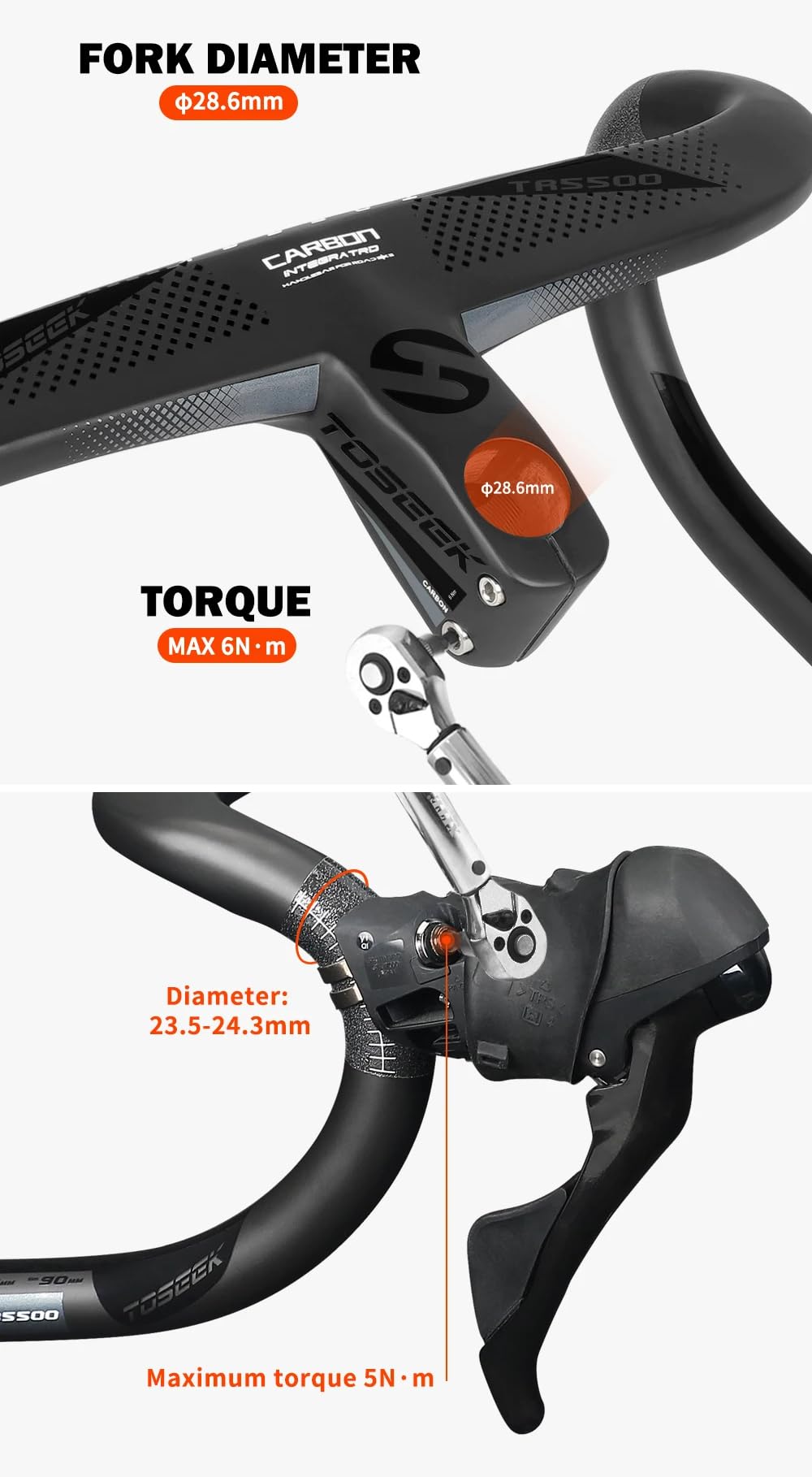 Manubrio per bici da strada in carbonio integrato, manubrio da corsa 360-440 mm, manubrio per bicicletta da strada con cavo interno, con supporto per computer per bici da strada (420 x 70 mm)