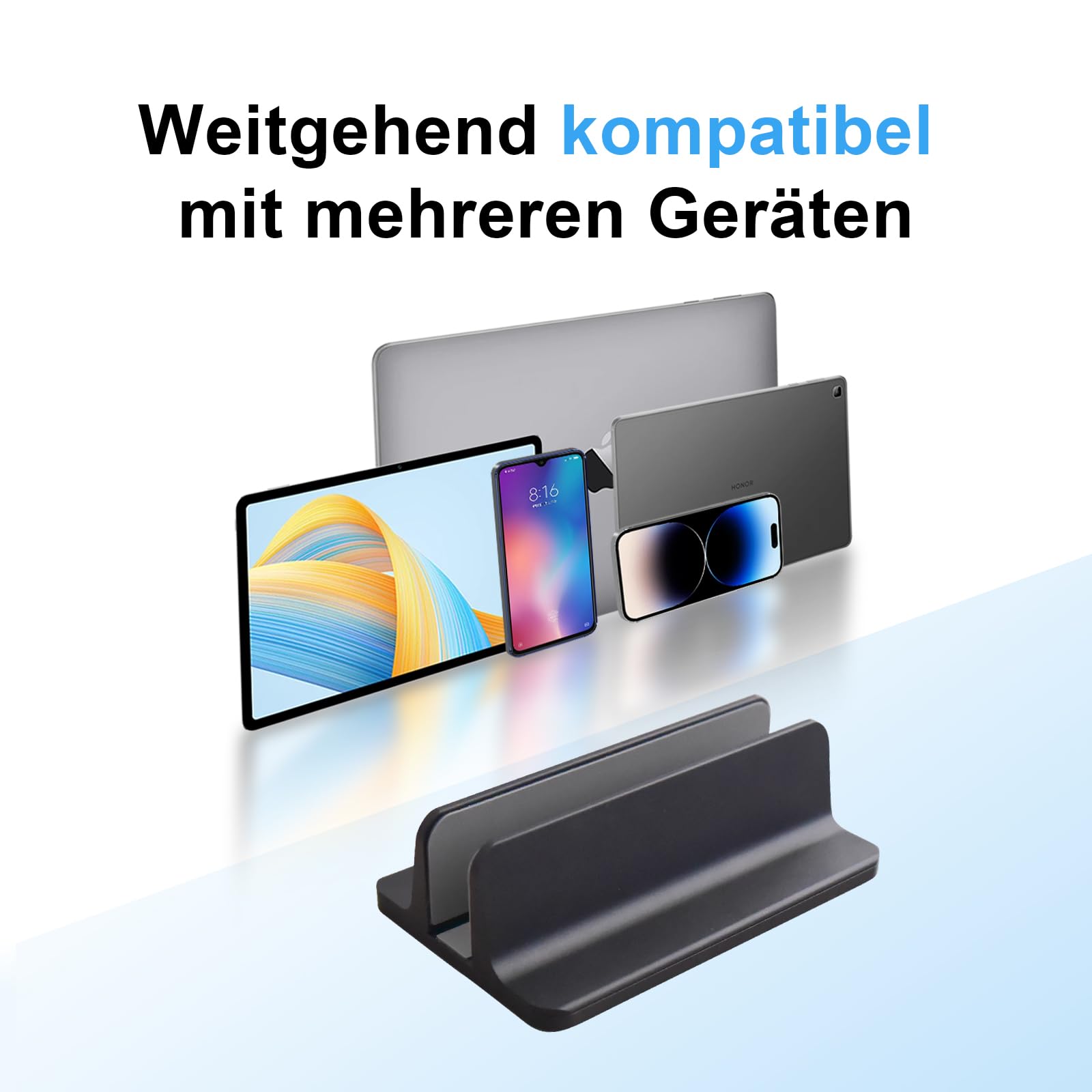 Supporto verticale per computer portatile, in alluminio, regolabile, salvaspazio, per MacBook Pro/Air, iPad, Samsung, Huawei, Surface, Dell, HP, Lenovo e altri (Nero)