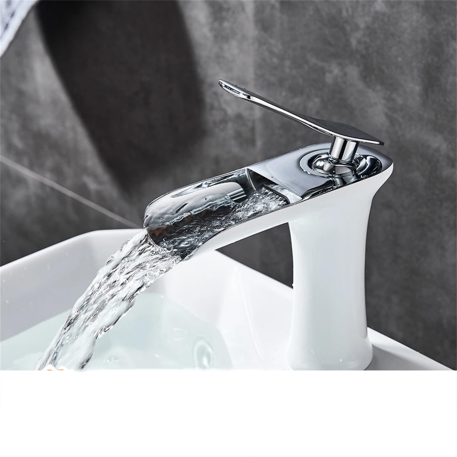 Mitigeur de lavabo chromé blanc style cascade à poser haut de gamme