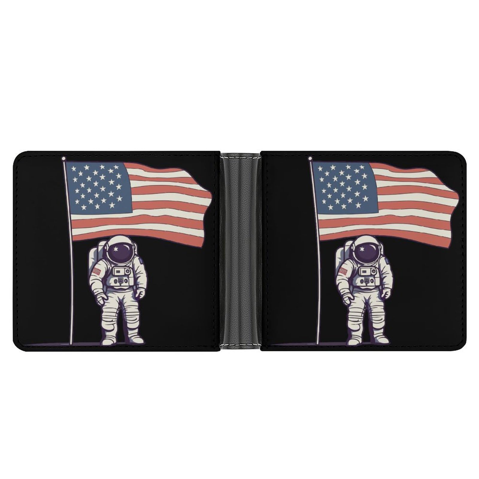 American Flag Space Astronaut Bifold Wallet PU Leather Coin Purse Lightweight Credit Card Holder Wallet Money Clip
