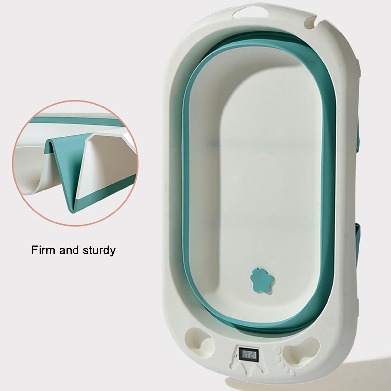 Bañera Plegable para Bebés con Sensor de Temperatura y Orificio de Drenaje para Recién Nacidos y Niños Pequeños Hecha de PP TPE 30,5 X 17,5 Pulgadas (Verde)