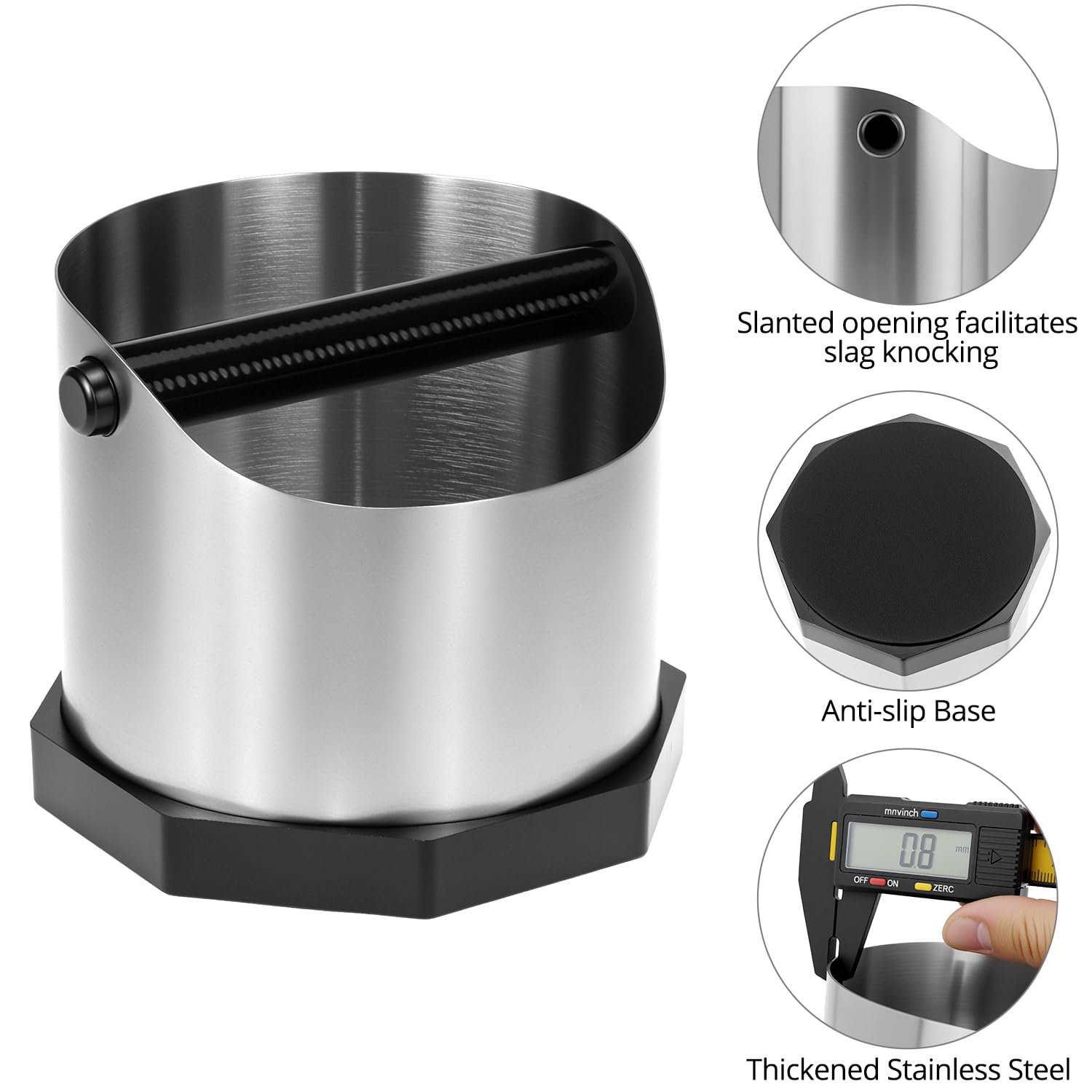 QWORK® Contenitore per Fondi di caffè, Knock Box caffè in Acciaio Inox, per Macchine da caffè Espresso
