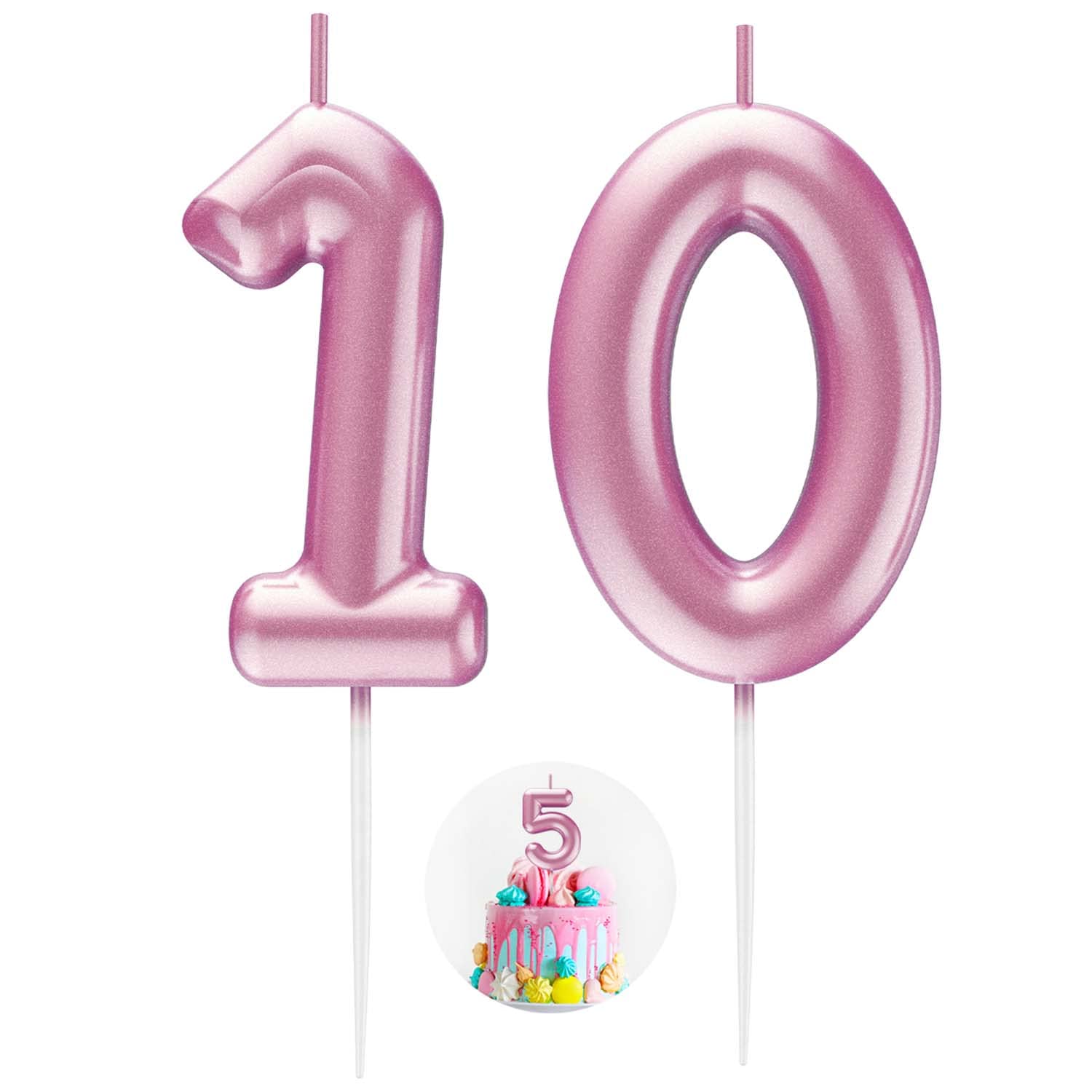 Pink Number 10 Candle Happy Birthday 3D Number Candles for Birthday Cake Party Decoration Wedding Anniversary Celebration Supplies
