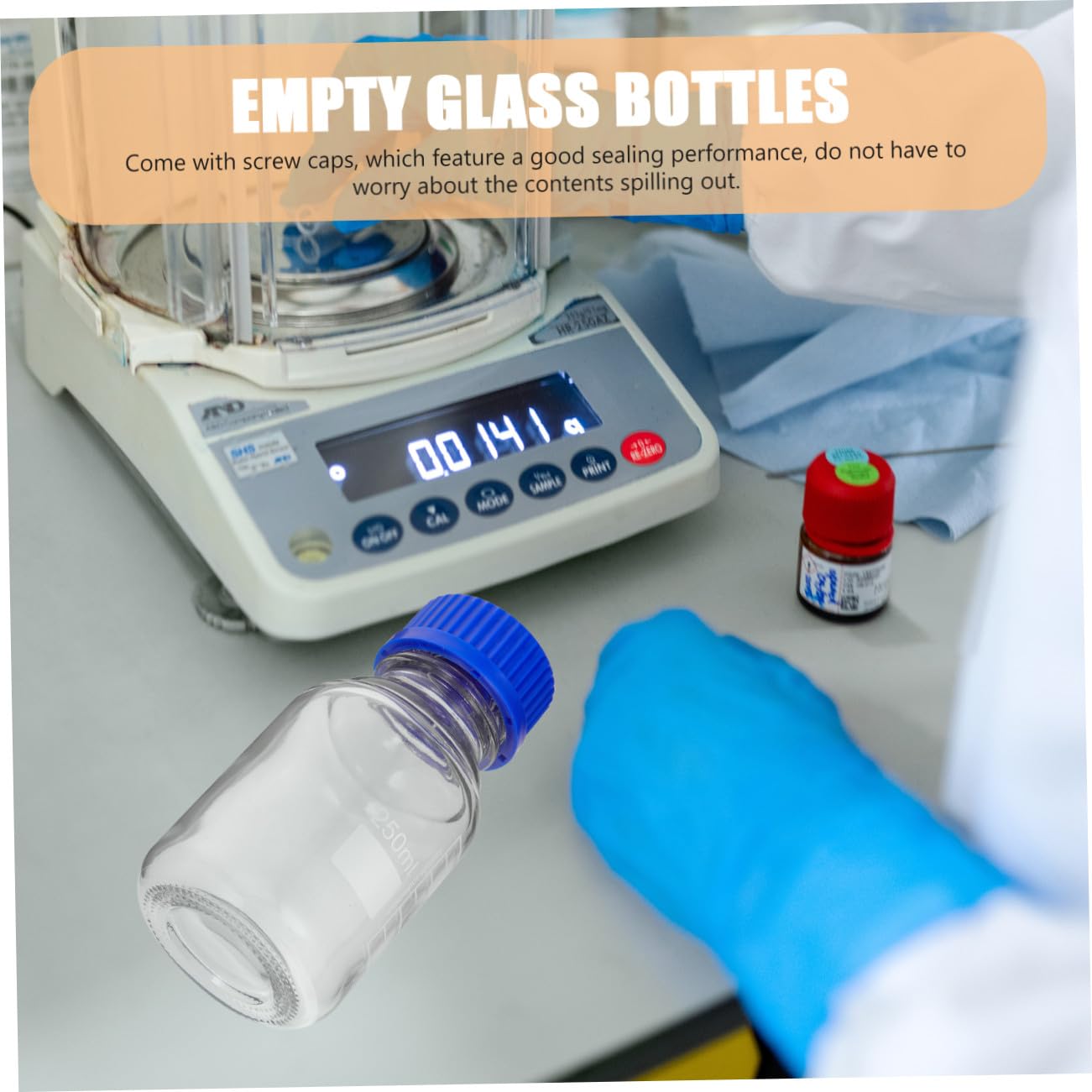 PRETYZOOM Set 4 Bottiglie di Reagente in Vetro Blu da 250ml con Tappo a Vite, Resistenti e Multiuso per Laboratori e Industria