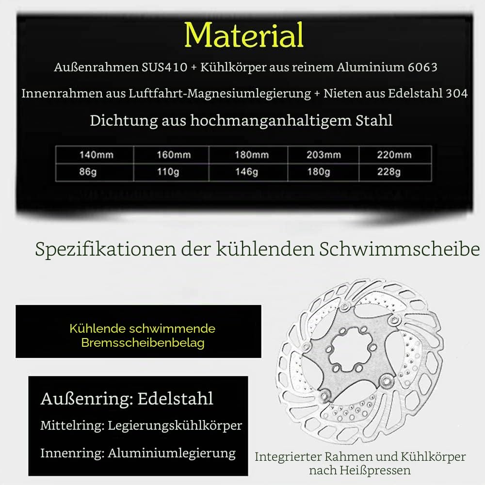YBEKI Fahrrad Bremsscheibe (140/160/180/203mm) – Edelstahl Floating Rotoren mit 6 Titan-Schrauben | Ultra-Leicht (ab 86g) & CNC-gefräst | Hochwertige Kühlflügel-Design für MTB, Rennrad, BMX