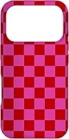Vista 30 de Funda para iPhone 16 con diseño de cuadros rojo y rosa a cuadros #019