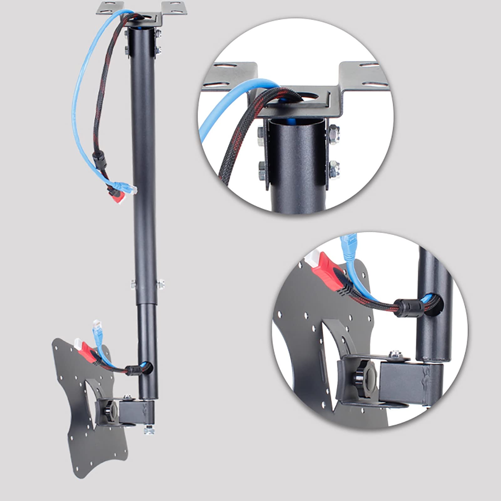 Soporte de techo para TV, soporte inclinable giratorio de movimiento completo, soporte de altura ajustable para televisores de 12 a 32 pulgadas, soporta hasta 90 libras