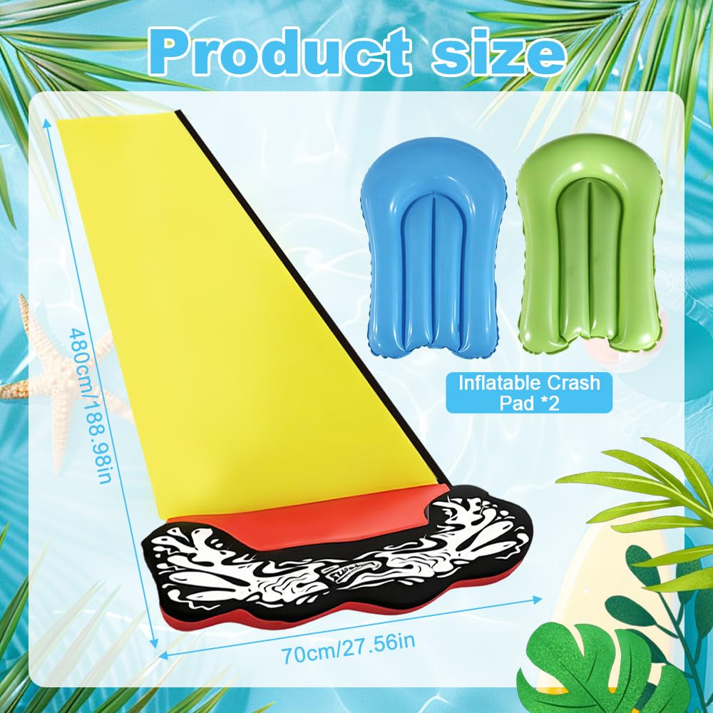 15.8 ft/480 Toboggan Aquatique, Toboggan pour Pelouse avec 2 bodyboards, Toboggan de pelouse d'été avec arroseur intégré pour Jeux d'eau en Extérieur, Fête D'été, Jardin Pelouse (Jaune)