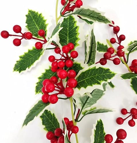 Miniatura 4 de Guirnalda de Navidad de bayas rojas de 6 pies, guirnalda artificial de bayas rojas con hojas verdes para interiores y exteriores, jardín, chimenea,