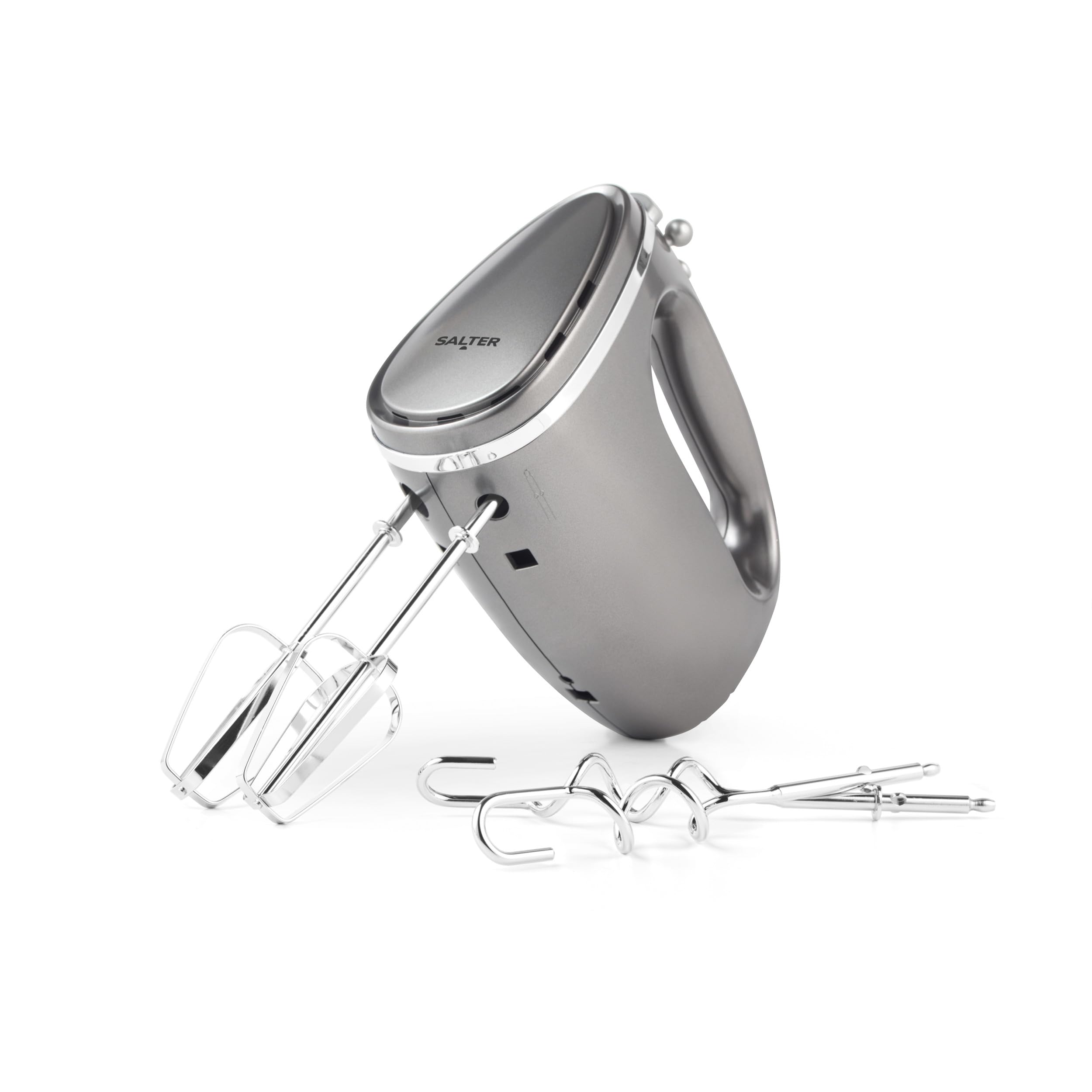 Batidora eléctrica de mano Salter EK4249COSVDEEU10, con batidores y ganchos amasadores, 5 velocidades ajustables y modo turbo, para batir y mezclar alimentos, colección Cosmos, gris, 300 W