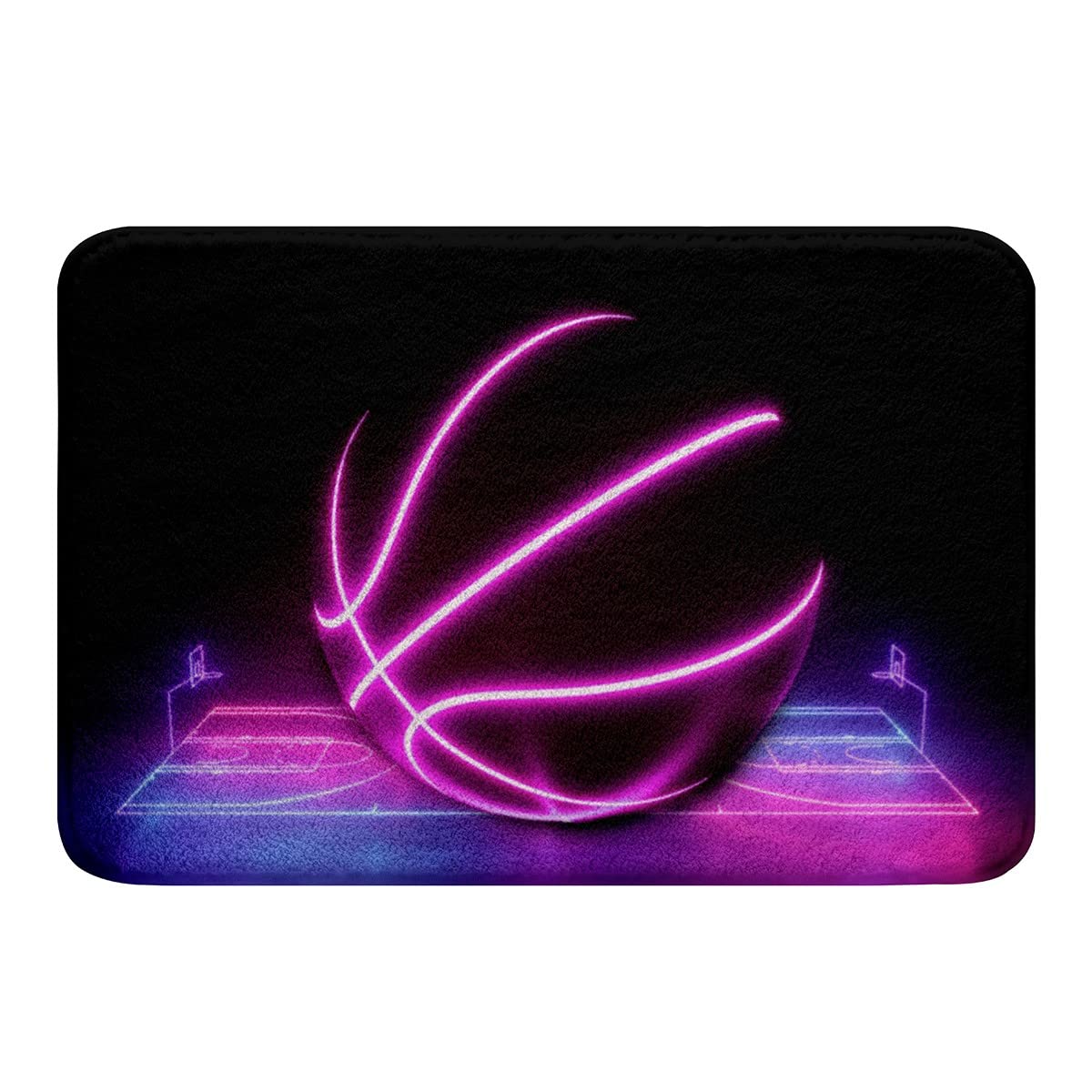 Glowing Basketball Bath Mat for Boys Girls Kids Neon Gradient Basketball Court Non Slip Absorbent Bath Rugs Sport Game Super Cozy Bathroom Rug 20x32