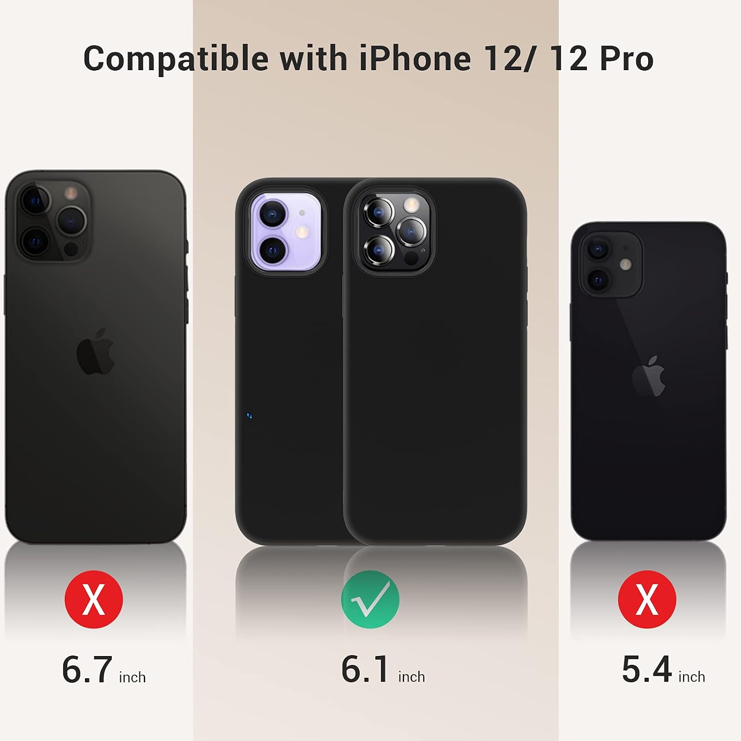 Elando Compatible with iPhone 12 Case and iPhone 12 Pro Case, Liquid Silicone Slim Shockproof Phone Case with Anti-Scratch Microfiber Lining, 6.1 inch, Black