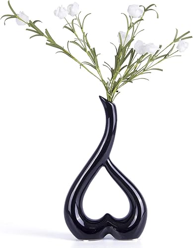Miniatura 2 de VanEnjoy 10 pulgadas en forma de corazón negro estatuas de cerámica del florero, decoración casera decorativa del florero que amueblan la cerámica