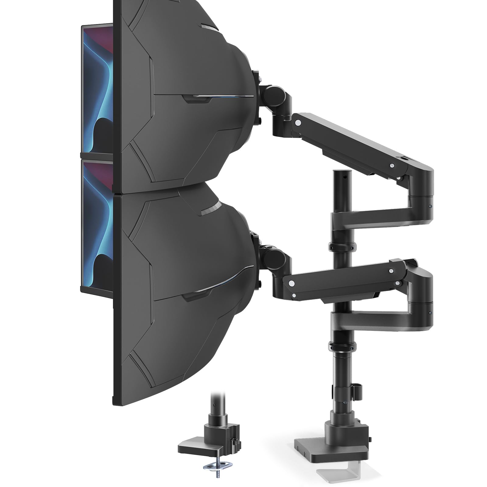 PUTORSEN 17-57 inch monitor holder, 2 monitors, gas spring, dual monitors, table holder, height-adjustable, rotatable, weight 2-20 kg per arm, VESA 75/100 mm