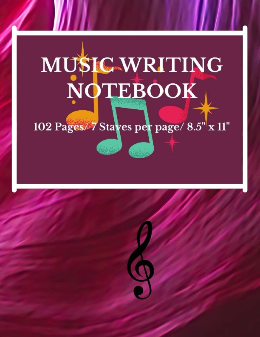 Music Writing Notebook | Wide Staff | White Paper Blank Sheet Notebook | 102 Pages - 7 Staves per Page | Full 8.5'' wide x 11'' high | Premium for young musicians, for Kids and for school
