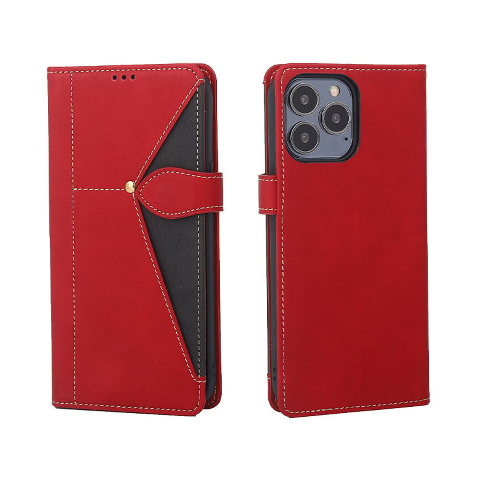 Coque pour 14/14 Pro/14 Pro Max/14 Max, Magnétique Flip Etui avec Stand Fentes Cartes Fonction Anti-Antichoc Anti-Empreintes Protection Case,Rouge,14 Pro