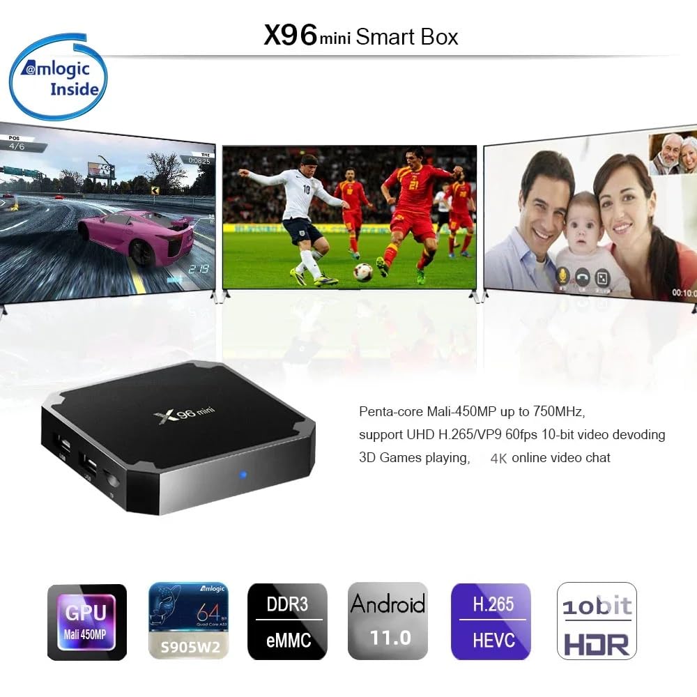 Box Android TV 4K X96 Mini Android TV Box 2GB/16GB Reproductor multimedia de transmisión continua Android 11 Best Chip Quad Core Chipset 64 Bits X96 Mini 2GB/16GB Caja TV