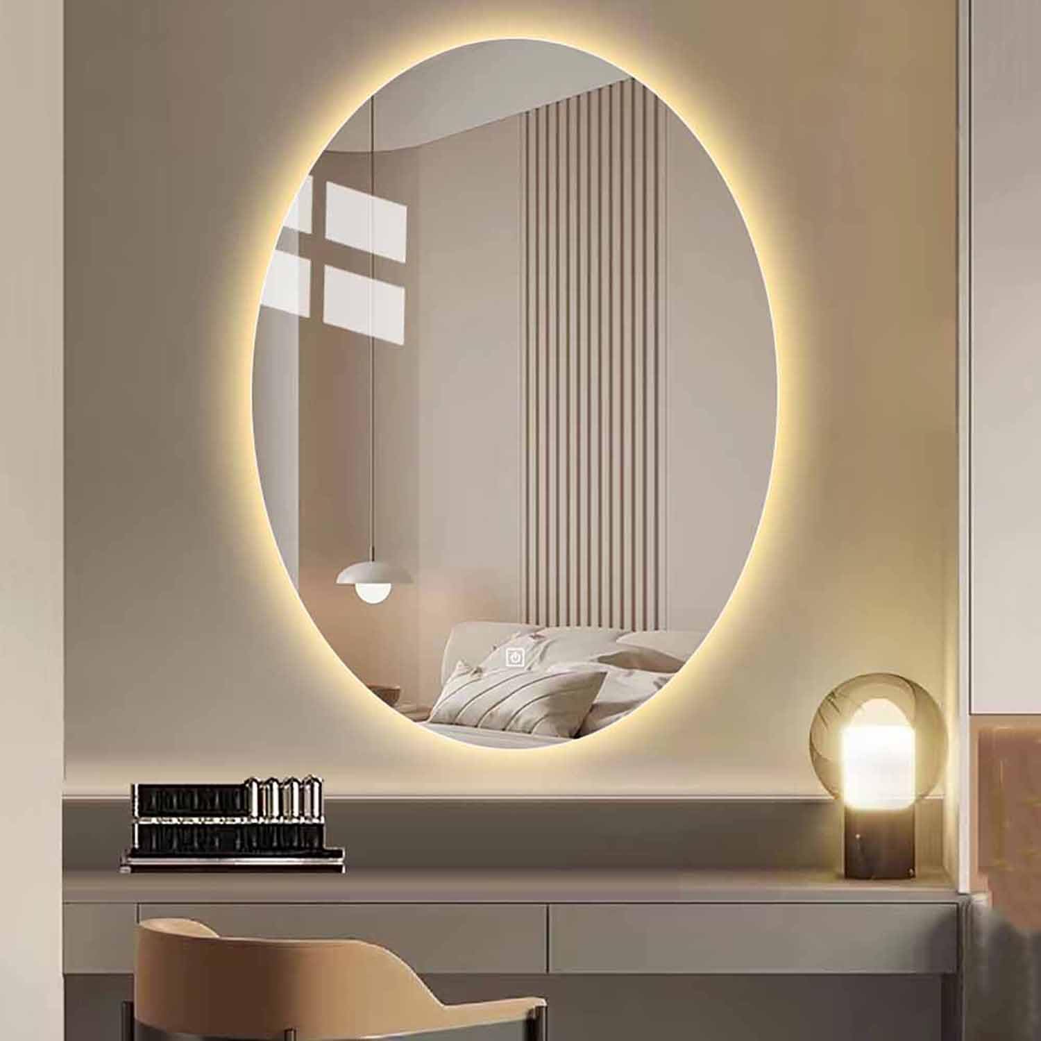 FGXHHS Oval Lighted Vanity Makeup Mirror Smart LED Bathroom with Lights 3 Color Dimmable Backlit Shatter-Proof Defogging Wall Mounted 24" 28" 32" 36" 40"(Backlit,36 * 28in)