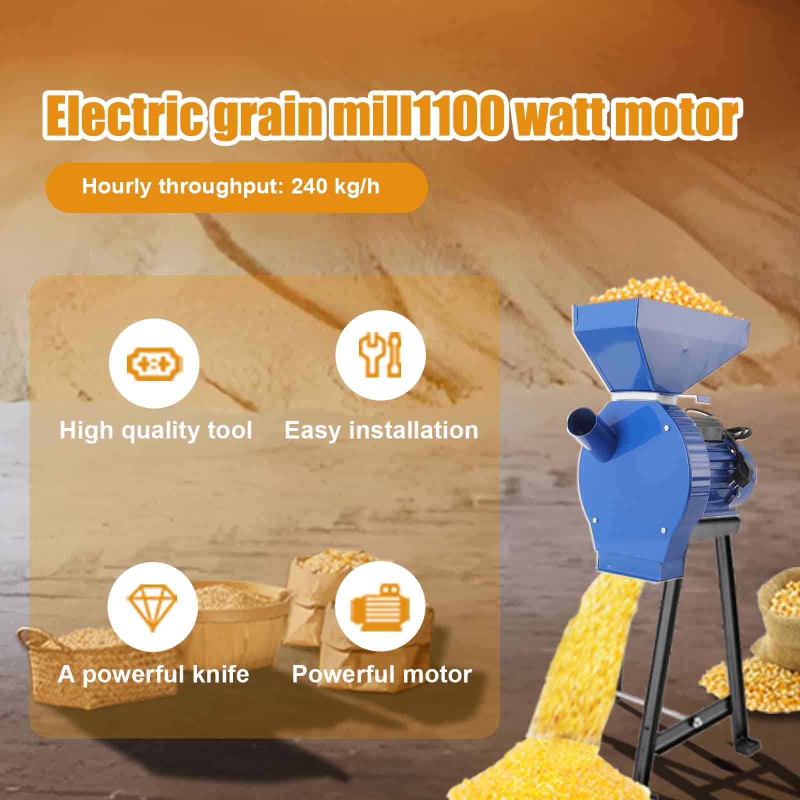 Molinillo de Grano Eléctrico 1000 W, Molino eléctrico de maíz, Molinillo de Especias Comercial, con 4 Cribas de Acero Inoxidable, para Moler Trigo, Maíz, Garbanzos, Café y Especias