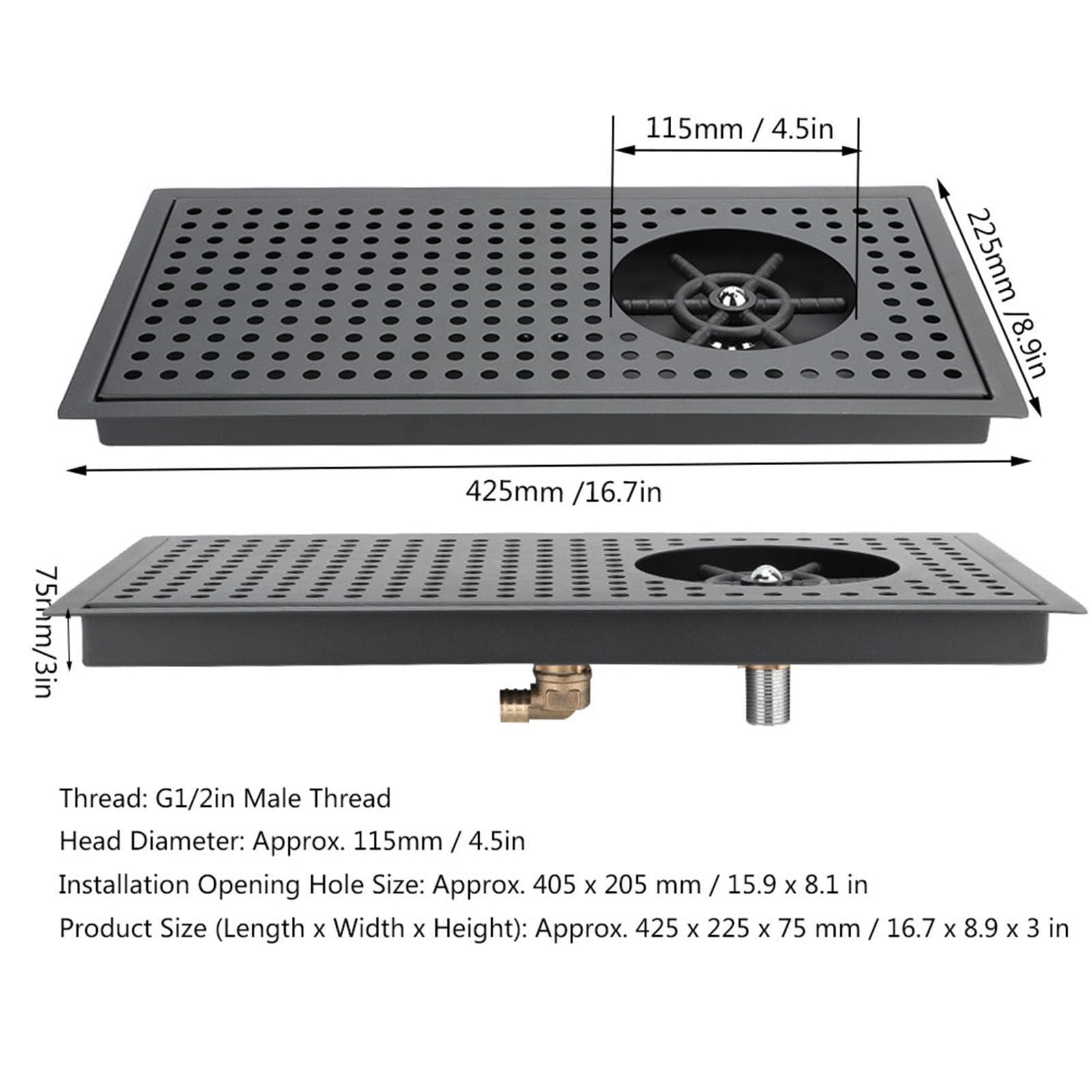 Rondella per tazza sciacquatrice Brocca la pulizia del vetro Sciacquatrice in acciaio inossidabile con spray multi-angolo, vassoio di scarico e gocciolamento bar, 425 × 225 75MM