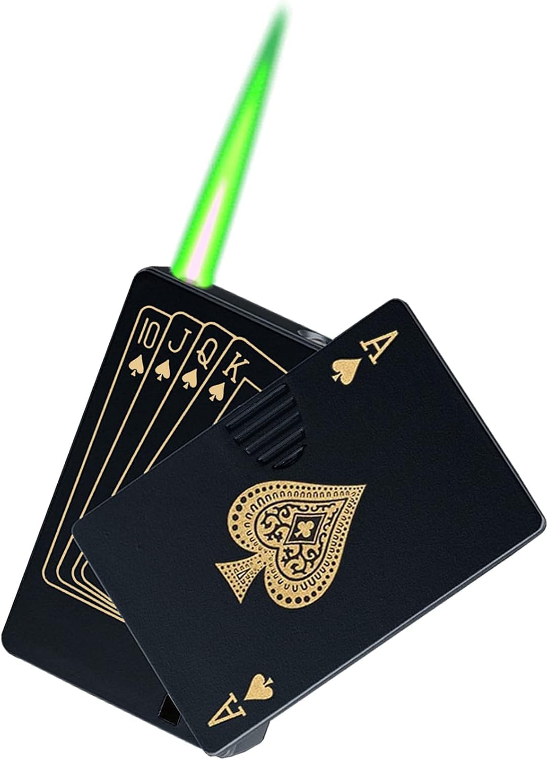 Drumstone [𝟏𝟓 𝐘𝐄𝐀𝐑𝐒 𝐖𝐀𝐑𝐑𝐀𝐍𝐓𝐘] Jet Lighter - Green Flame Ace Card Lighter, Refillable Butane, Windproof Poker Design, Cool Ace of Spades Gift Lighter for Men and Women-image-30