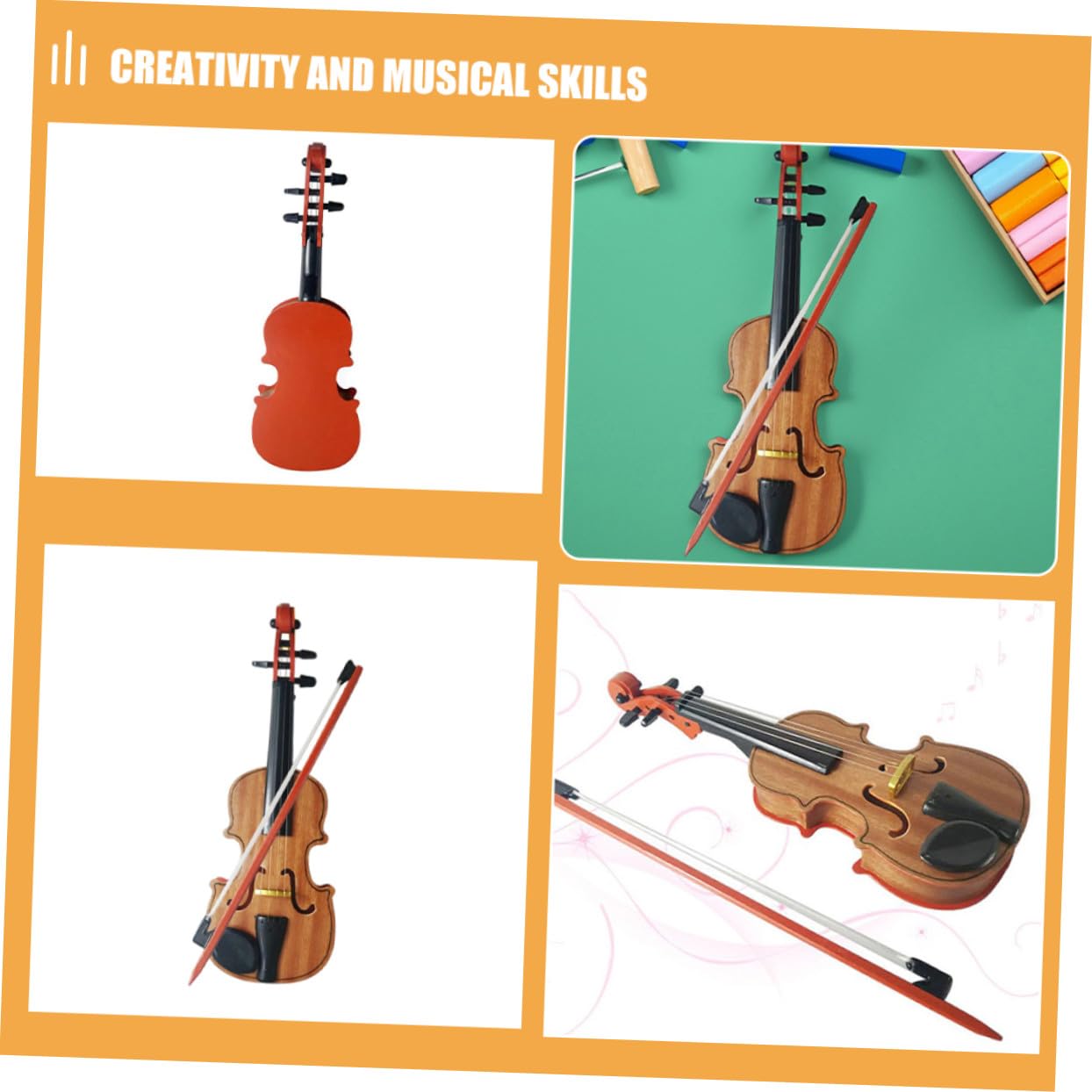 Piccolo Violino in Legno Realistico, Set 1 Pezzo per Bambini | Riproduzione Simulata, Design Delicato e Finitura Curata, per Attività in Scuola e Asilo