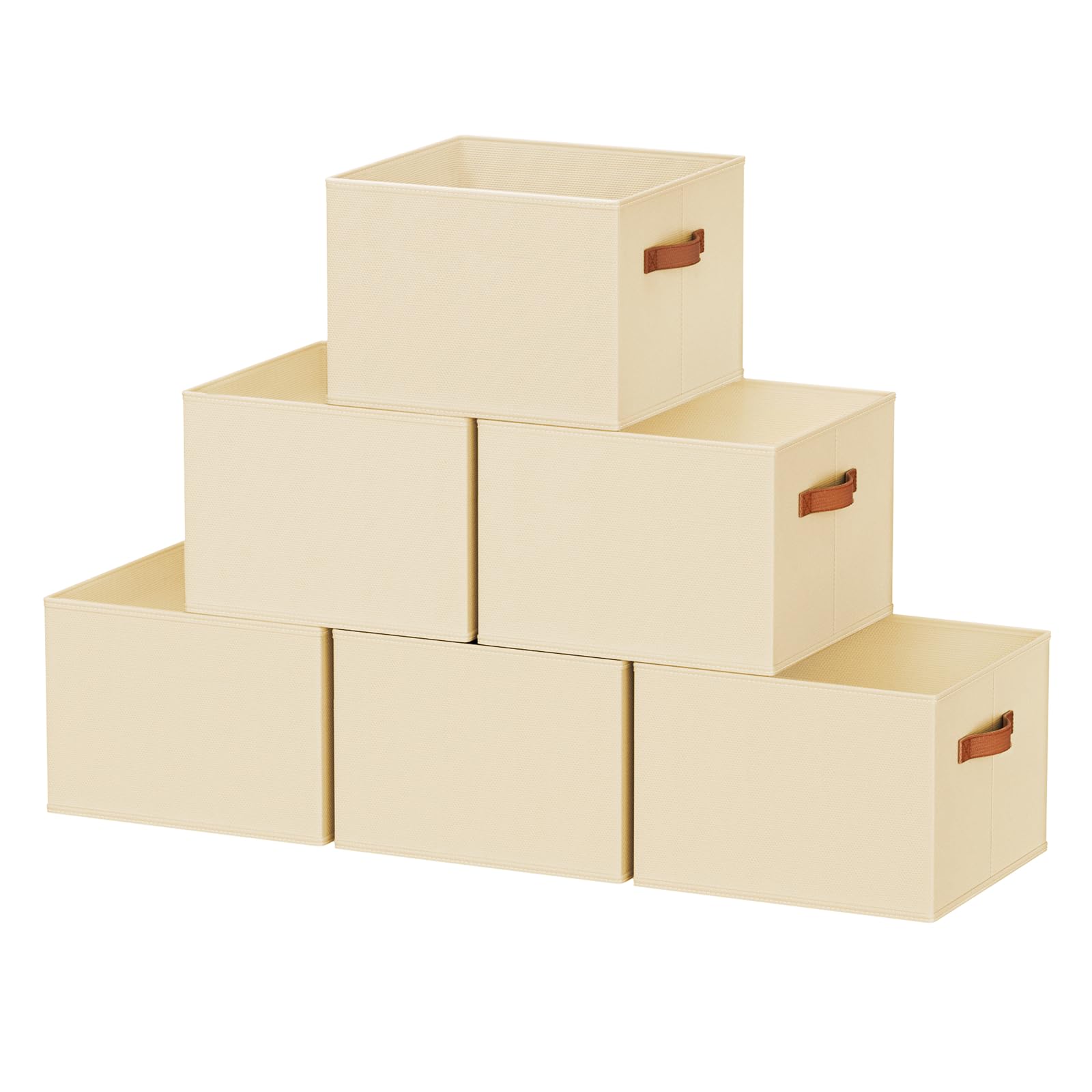 6 Pack Collapsible Fabric Storage Boxes for Wardrobe Shelves, 14"x10",Beige
