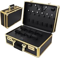 Kinglioncase Gold Barber Case Clipper Bag - Aluminum Hair Tool Organizer Box with Coded Lock & Handle, 15.7x12x6.1in for Clippers Scissors