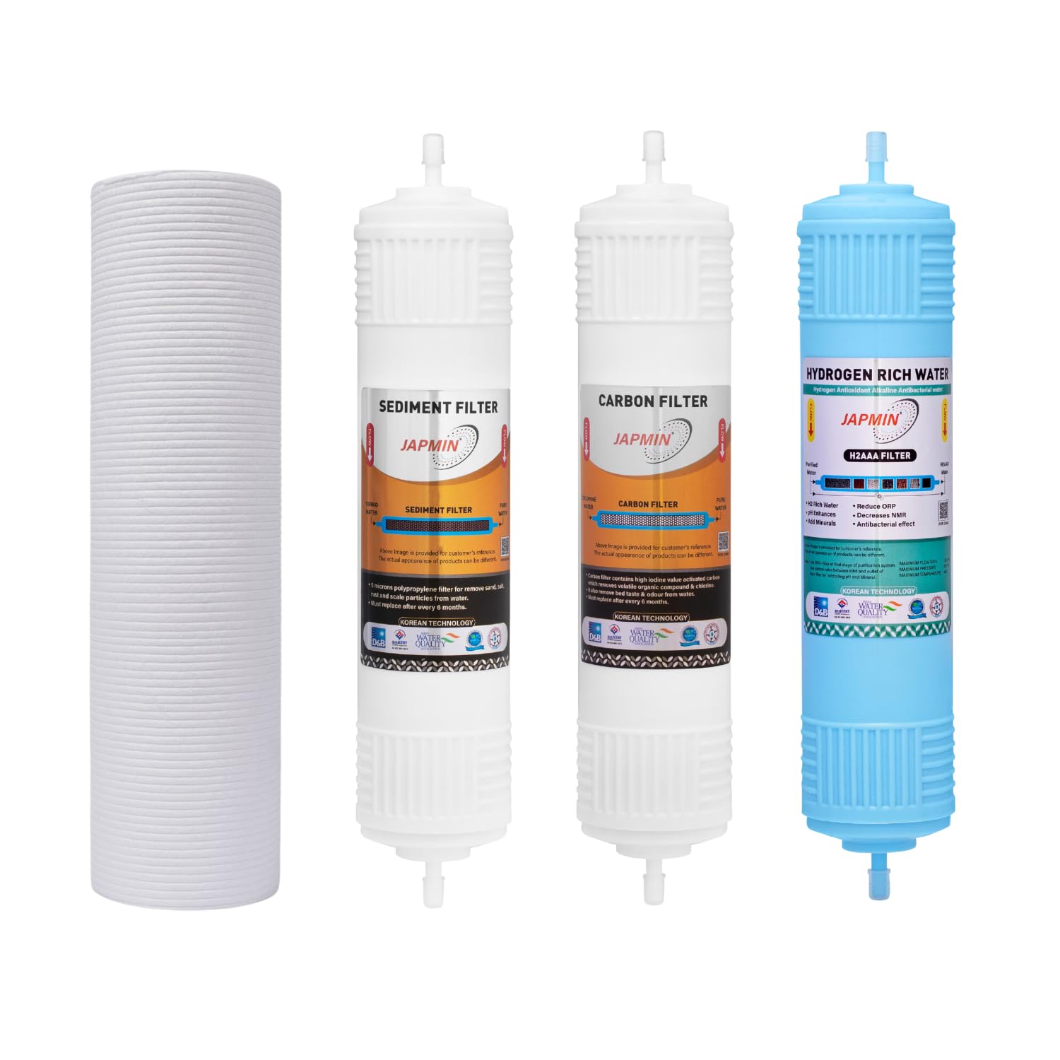 Water Filter Combo Pack - Hydrogen (H2AAA), Sediment, Activated Carbon, Spun Filters - Clean, Safe Drinking Water for Your Family (JAP SPH2aaa 11")