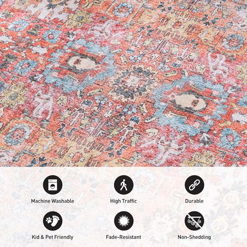 Rugshop Multi Transitional Distressed Runner Rug — Machine Washable & Non‑Slip, 2'6"x10' for Hallway, Entryway and Kitchen