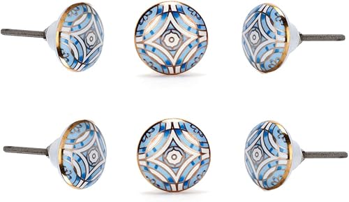 Perilla Home Juego de 6 pomos Aster (cerámica con oro de 24 quilates) pomos redondos decorativos para el hogar, gabinete de cocina, herrajes