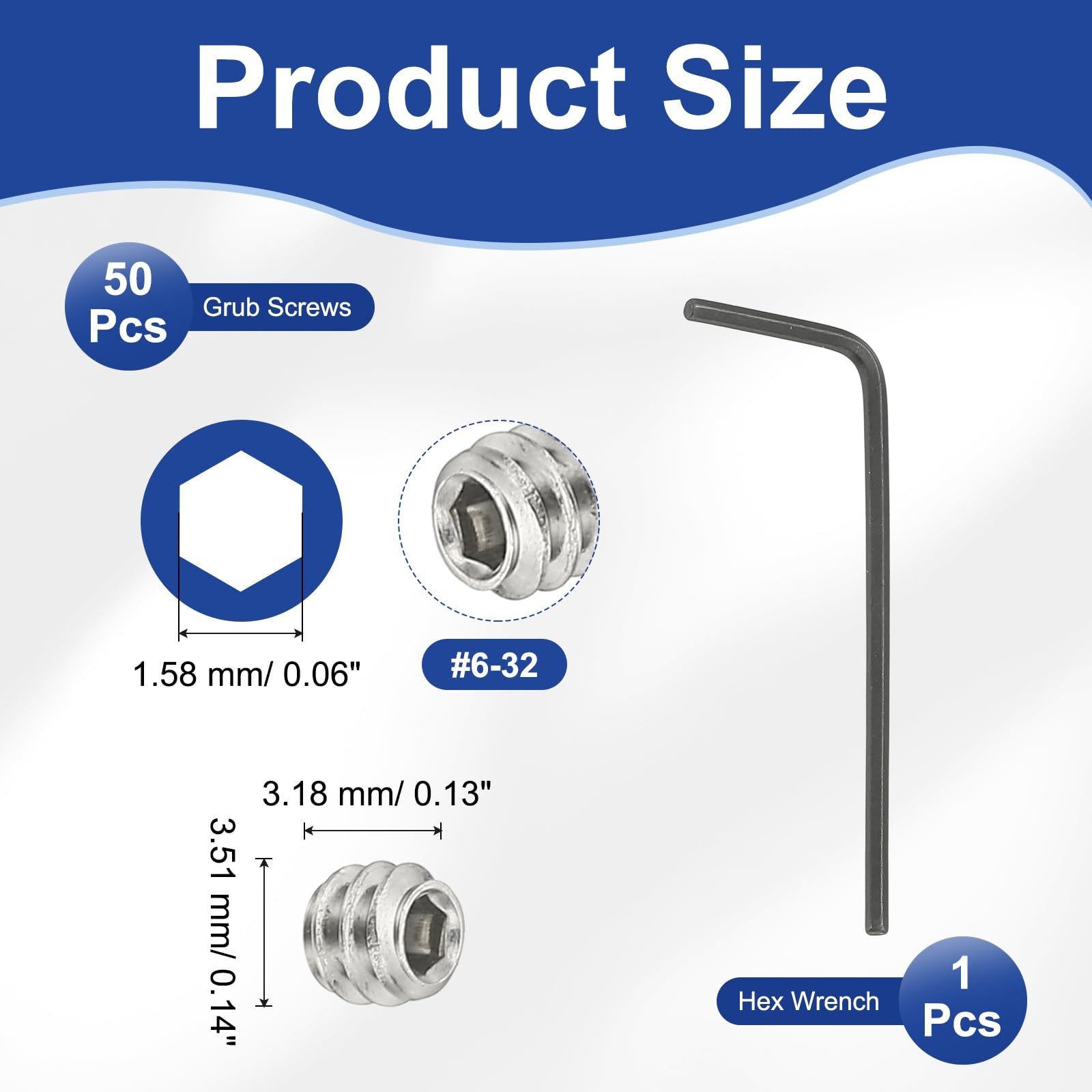 PATIKIL #6-32x1/8" Internal Hex Socket Set Grub Screws - Image 2