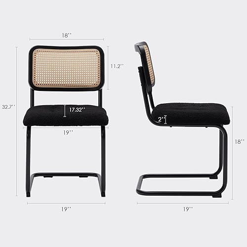 Miniatura 11 de Farini Kitchen Dining Chairs Set of 2,Mid-Century Modern Chair Armless Mesh Backrest Cane Rattan Chairs for Home Dining Room(Black-PU Leather) Negro