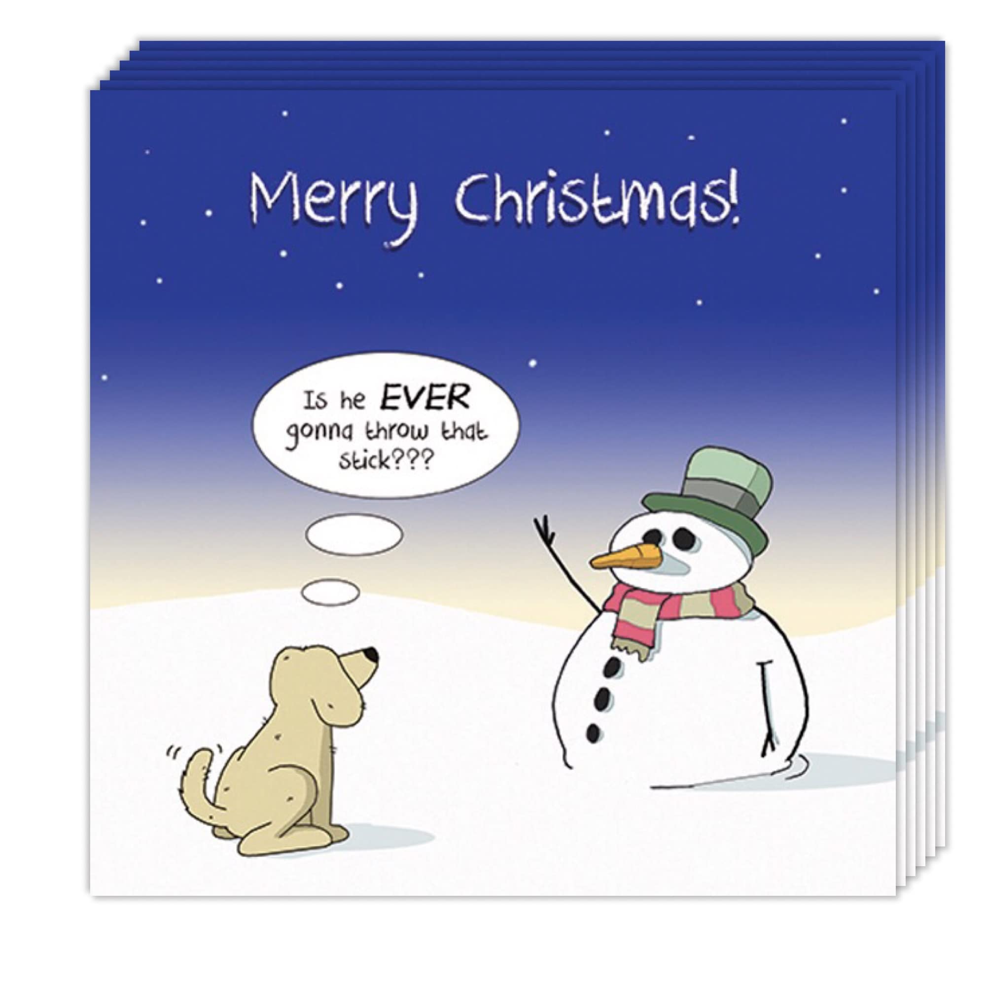 Twizler Funny Christmas Cards Pack of 6, Dog & Stick Design, Funny Christmas Cards Multipack, 6 Pack of Christmas Cards