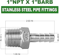 Vista 3 de TAISHER 2PCS Accesorios de Púas para Manguera de Acero Inoxidable 304, Accesorios de Cerveza Casera Púa de 1" x 1" MNPT con 2PCS Abrazaderas