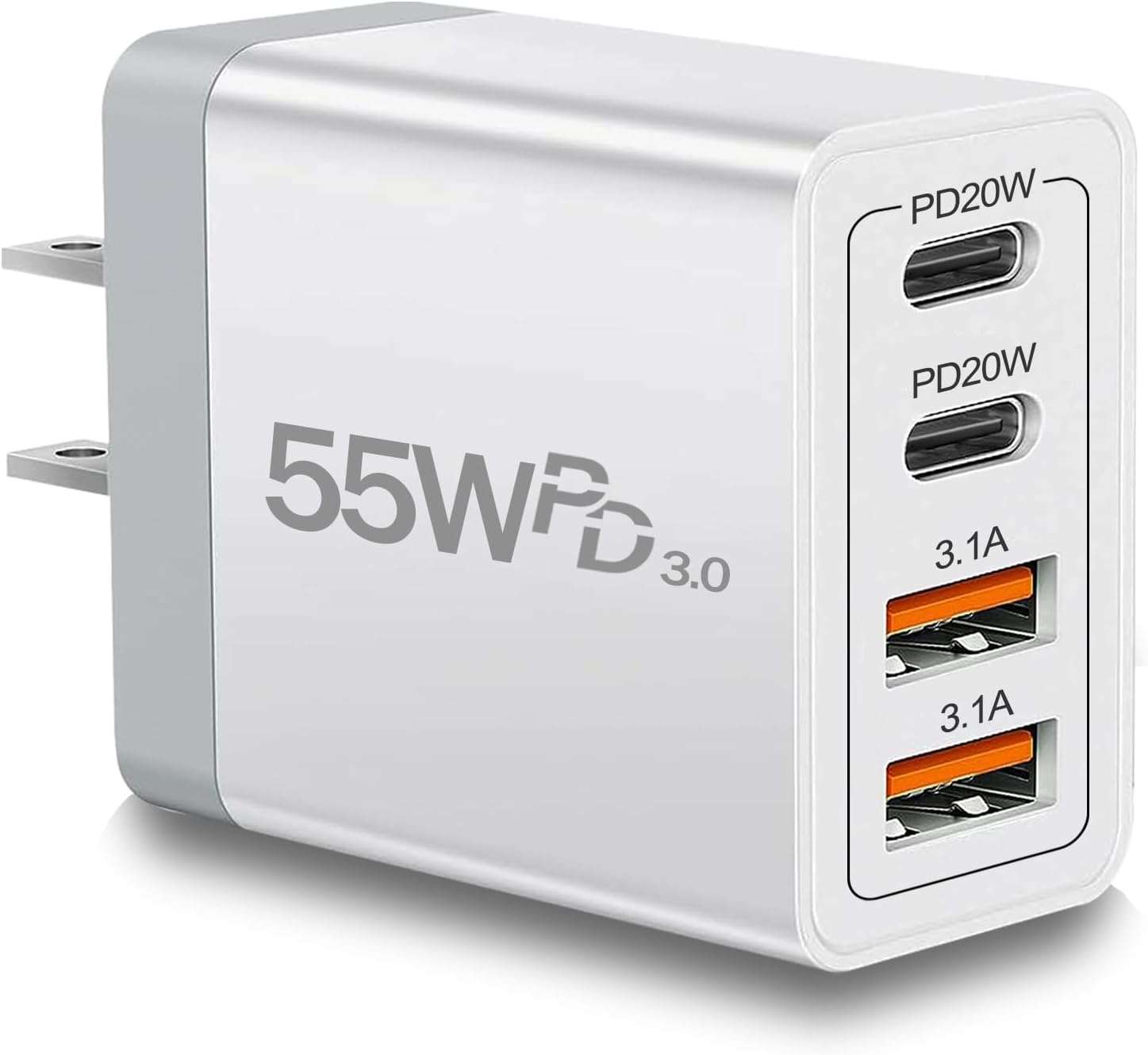 Dual USB C Charger 55W USB C Charger Block, CARZONJX 4 Port Type C Fast Charging Block QC+PD Power Adapter Wall Plug for iPhone 17 16 15 14 13 12 11 Plus Pro Max, Galaxy, Tablet and More