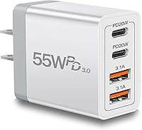 Vista 11 de Bloque de cargador USB C QC3.0 de 40 W, adaptador de alimentación PD+QC de 4 puertos, bloques de carga rápida, enchufe de pared USB C, multipuerto